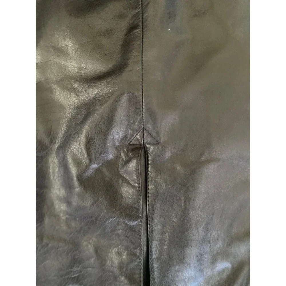 Beged -Or Israel‎ Vintage Black Midi Pleat Leather Pencil Skirt 14 More Like 6